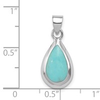 Sterling Silver Rhodium-plated Polished Lab Created Turquoise Teardrop Pendant view 3