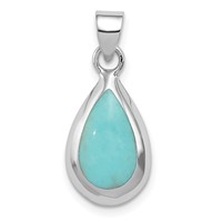 Sterling Silver Rhodium-plated Polished Lab Created Turquoise Teardrop Pendant view 1
