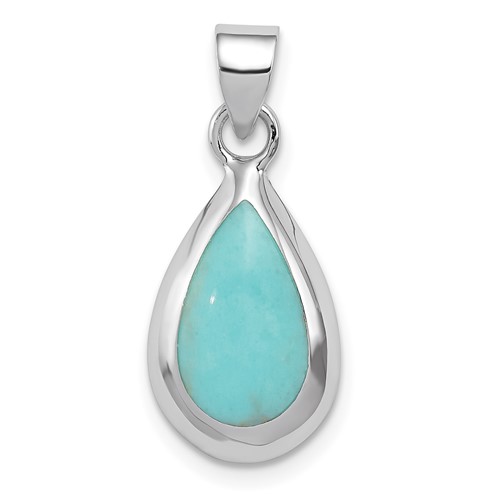 Sterling Silver Rhodium-plated Polished Lab Created Turquoise Teardrop Pendant
