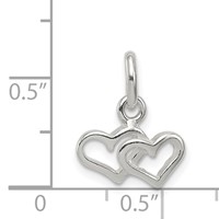 Sterling Silver Polished Double Heart Charm view 3