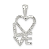Sterling Silver Polished Love Pendant with Heart Chain Slide view 1