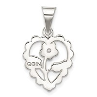 Sterling Silver Polished Mini Floral Center Heart Pendant view 4