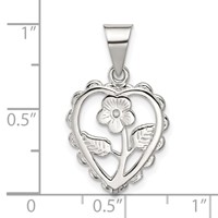 Sterling Silver Polished Mini Floral Center Heart Pendant view 3