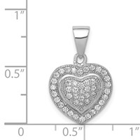Sterling Silver Rhodium-plated Polished Micropave CZ Heart Pendant view 3