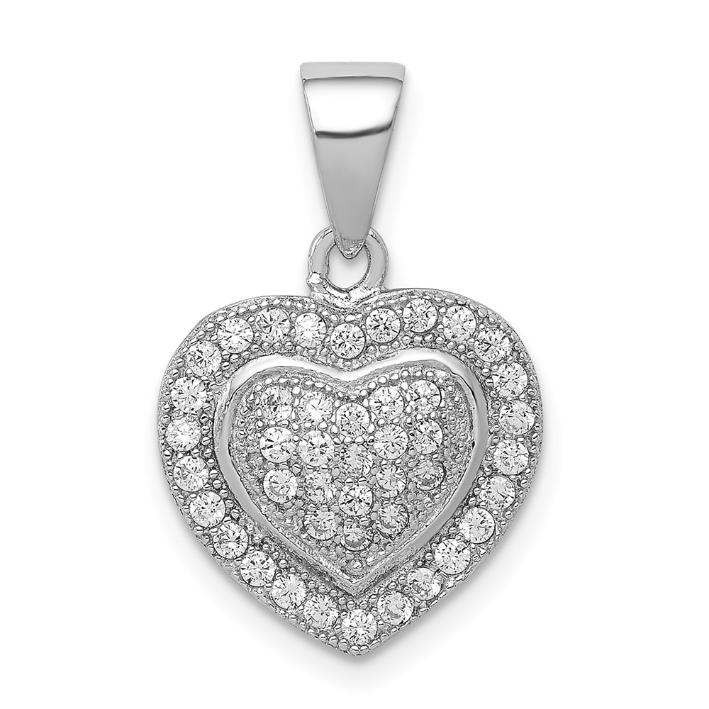 Sterling Silver Rhodium-plated Polished CZ Heart Pendant (QP4447)