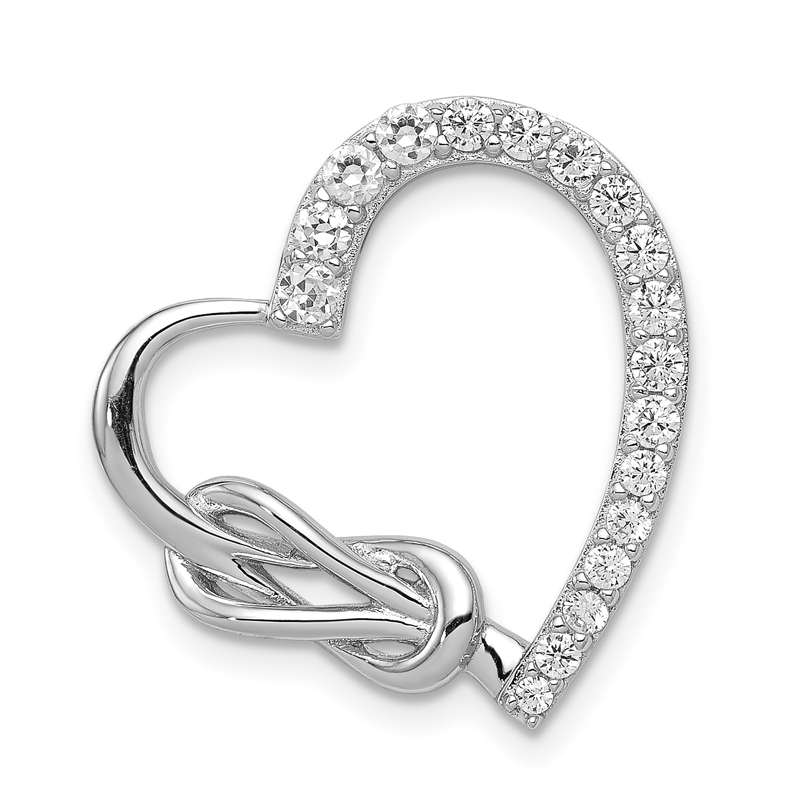 Sterling Silver Rhodium-plated CZ Heart Chain Slide (QP4451)