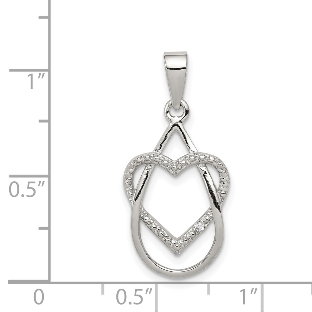 Sterling Silver Rhodium-plated Polished CZ Heart Pendant (QP4454)