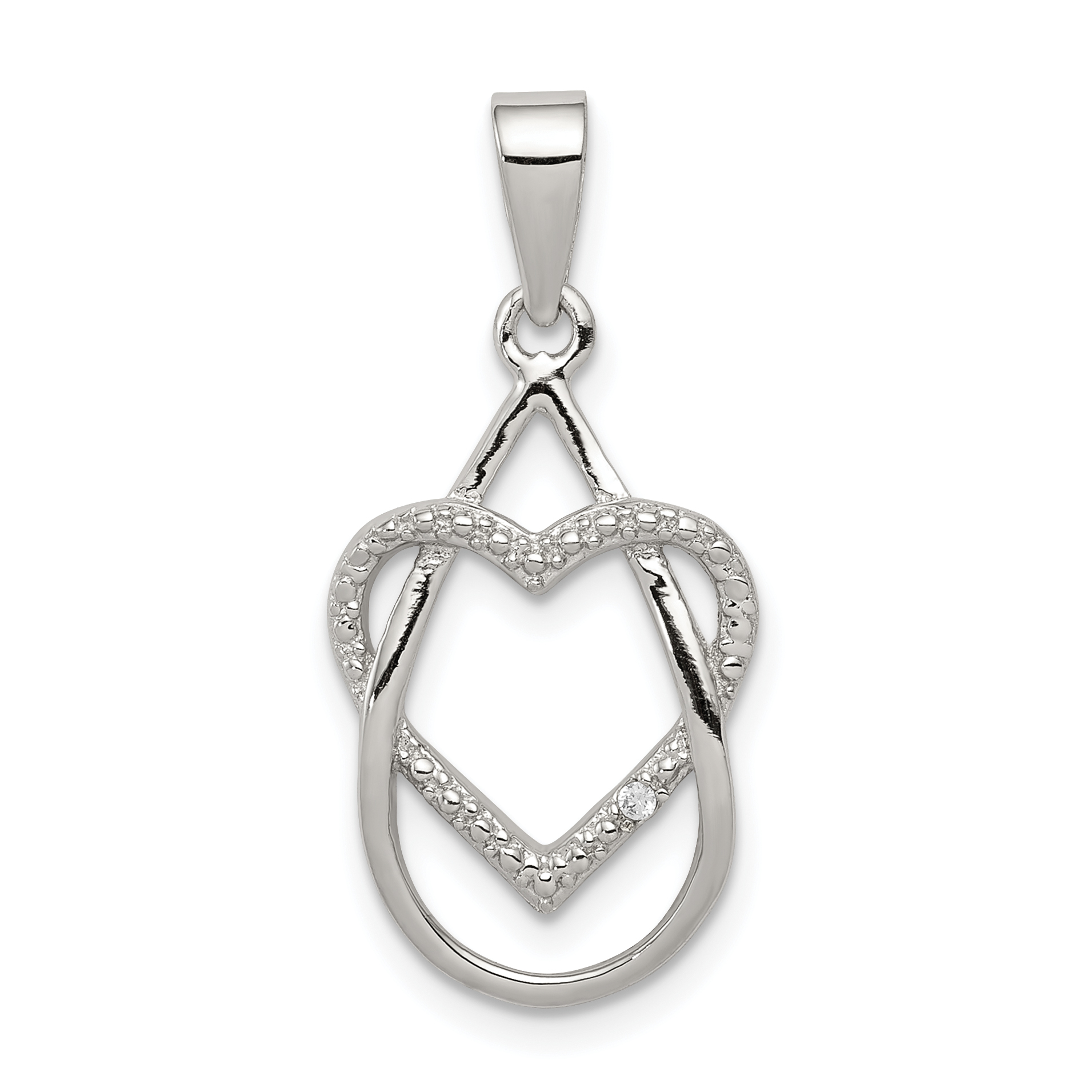 Sterling Silver Rhodium-plated Polished CZ Heart Pendant (QP4454)