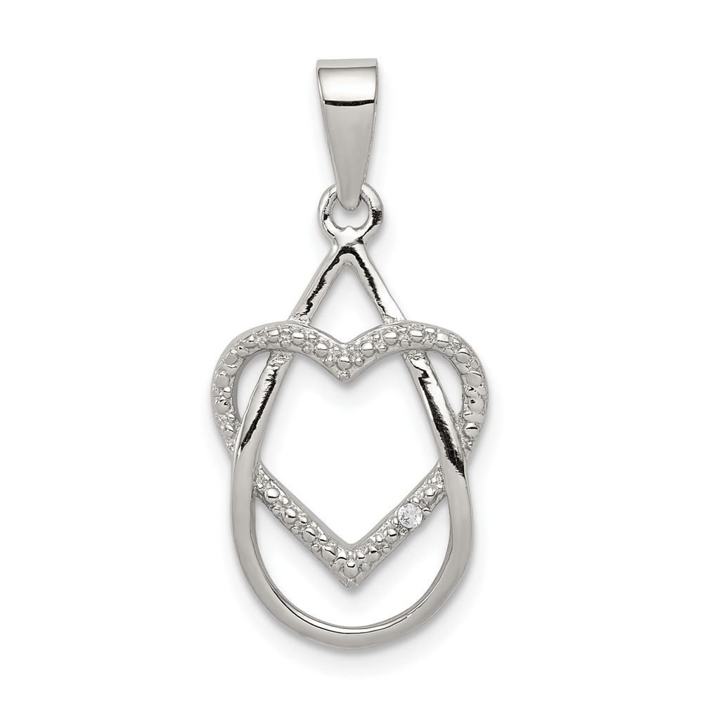 Sterling Silver Rhodium-plated Polished CZ Heart Pendant (QP4454)