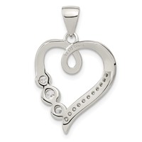 Sterling Silver Rhodium-plated Polished Open Heart 3-Stone CZ Pendant view 4