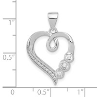 Sterling Silver Rhodium-plated Polished Open Heart 3-Stone CZ Pendant view 3