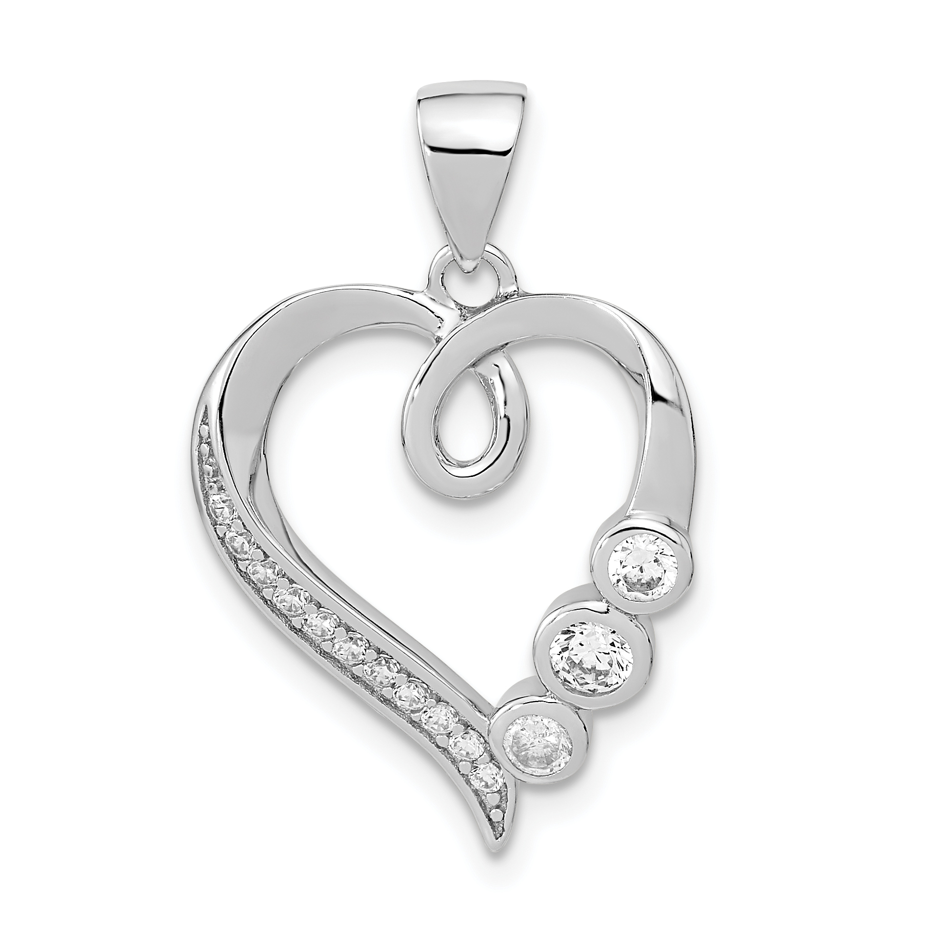 Sterling Silver Rhodium-plated Polished Open Heart CZ Pendant (QP4455)