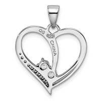 Sterling Silver Rhodium-plated 2-Stone CZ Heart Pendant view 4