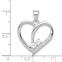 Sterling Silver Rhodium-plated 2-Stone CZ Heart Pendant view 3