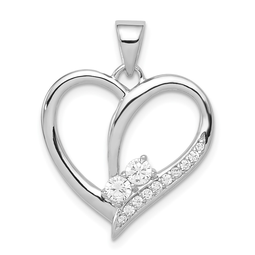 Sterling Silver Rhodium-plated 2-Stone CZ Heart Pendant