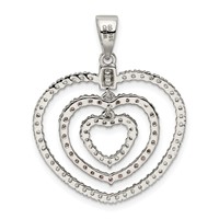 Sterling Silver Rhodium-plated Polished Pink White CZ Hearts Pendant view 4
