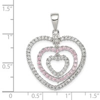 Sterling Silver Rhodium-plated Polished Pink White CZ Hearts Pendant view 3