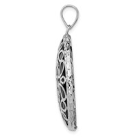 Sterling Silver Rhodium-plated Filigree Diamond Cut Onyx Circle Dangle Pendant view 2