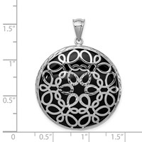 Sterling Silver Rhodium-plated Filigree Diamond Cut Onyx Circle Dangle Pendant view 3