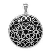 Sterling Silver Rhodium-plated Filigree Diamond Cut Onyx Circle Dangle Pendant view 1