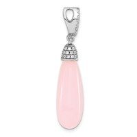 Sterling Silver Polished CZ & Pink Glass Dangle Pendant view 2