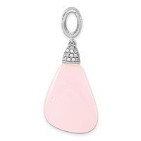Sterling Silver Polished CZ & Pink Glass Dangle Pendant view 4
