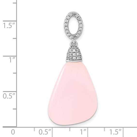 Sterling Silver Polished CZ & Pink Glass Dangle Pendant