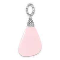 Sterling Silver Polished CZ & Pink Glass Dangle Pendant view 1