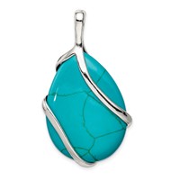 Sterling Silver Polished Lab Created Turquoise Teardrop Pendant view 4