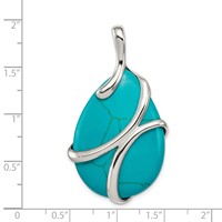 Sterling Silver Polished Lab Created Turquoise Teardrop Pendant view 3