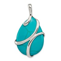 Sterling Silver Polished Lab Created Turquoise Teardrop Pendant view 1