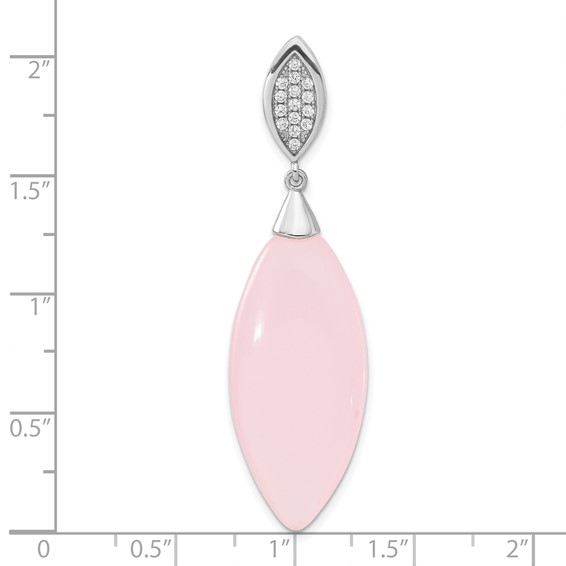 Sterling Silver Polished CZ & Pink Glass Pendant