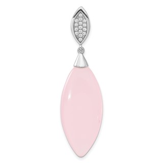 Sterling Silver Polished CZ & Pink Glass Pendant