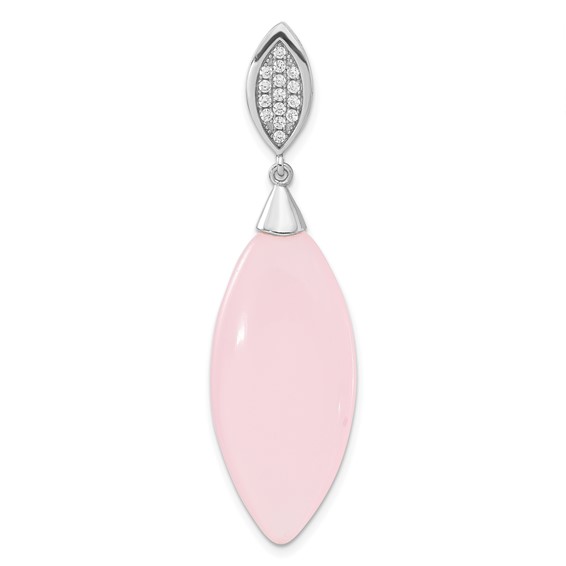 Sterling Silver Polished CZ & Pink Glass Pendant