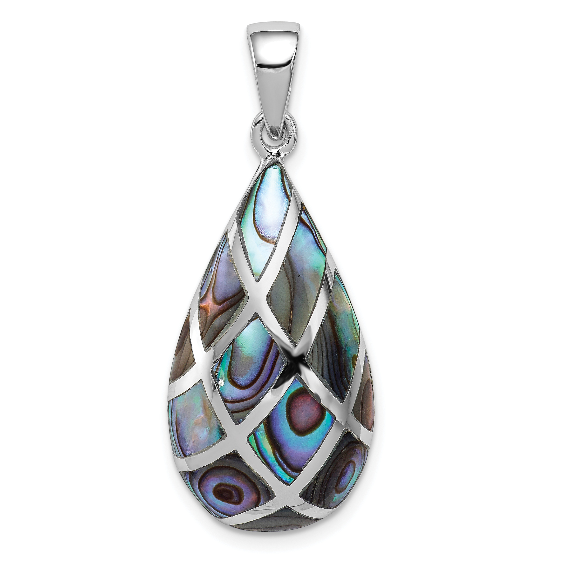 Sterling Silver Rhodium-plated Polished Teardrop Abalone Pendant (QP4502)