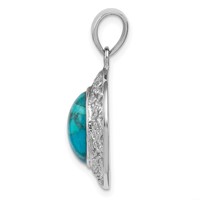 Sterling Silver Rhodium-plated Round Reconstituted Turquoise Cabochon in Filigree Frame Pendant view 2