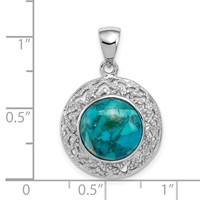 Sterling Silver Rhodium-plated Round Reconstituted Turquoise Cabochon in Filigree Frame Pendant view 3