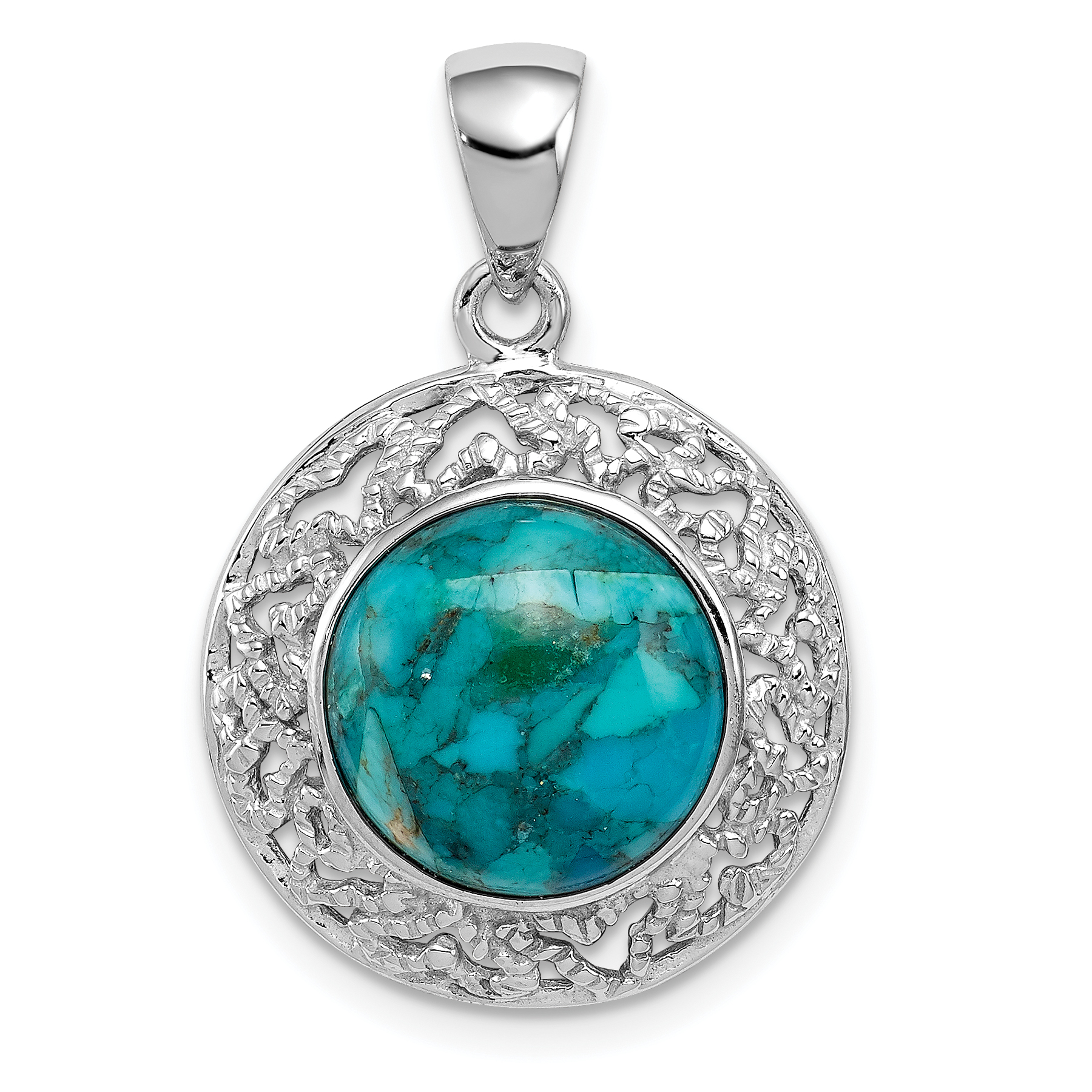 Sterling Silver Rhodium-plated w/Reconstituted Turquoise Pendant (QP4504)