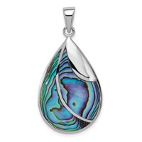 Sterling Silver Rhodium-plated Polished Abalone Teardrop Pendant view 1