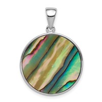 Sterling Silver Rhodium-plated Round Abalone Pendant with Circle Filigree view 4