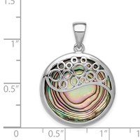 Sterling Silver Rhodium-plated Round Abalone Pendant with Circle Filigree view 3