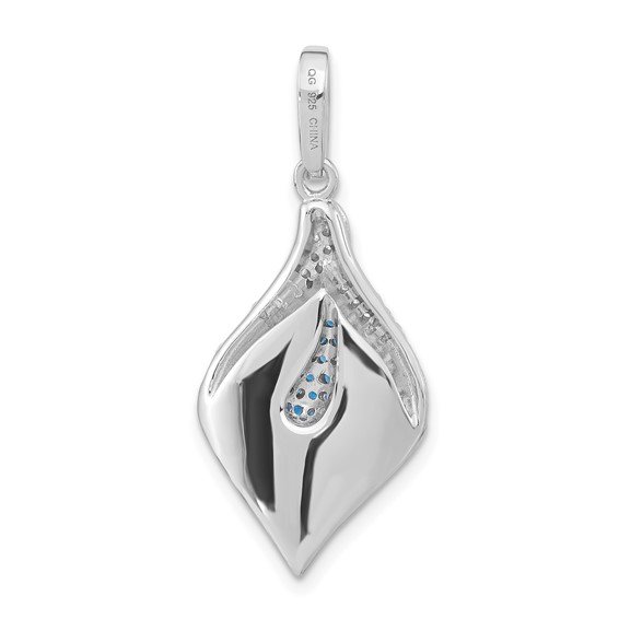 True Fire Sterling Silver Polished & Satin White & Blue CZ Pendant
