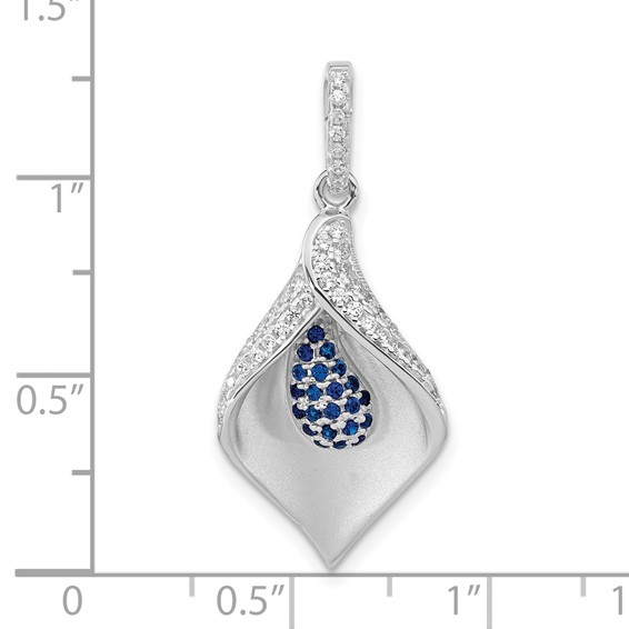 True Fire Sterling Silver Polished & Satin White & Blue CZ Pendant