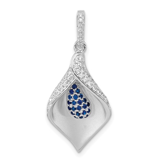 True Fire Sterling Silver Polished & Satin White & Blue CZ Pendant