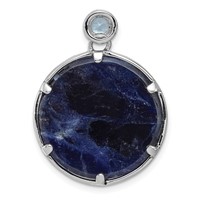 Sterling Silver Rhodium-plated Round Sodalite and Blue Topaz Pendant view 4