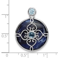 Sterling Silver Rhodium-plated Round Sodalite and Blue Topaz Pendant view 3