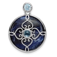 Sterling Silver Rhodium-plated Round Sodalite and Blue Topaz Pendant view 1