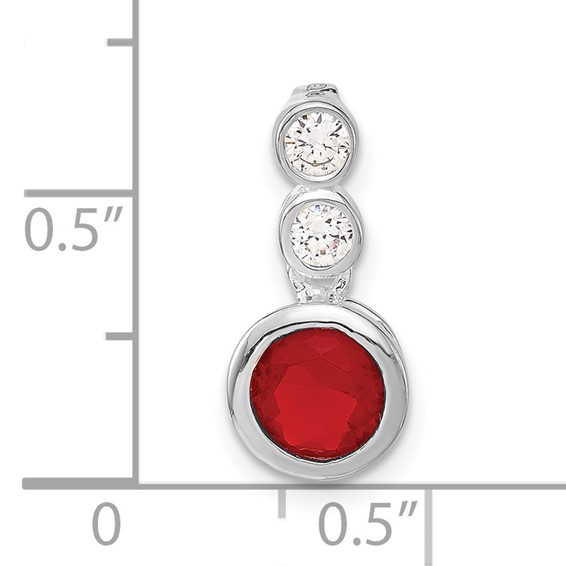 Sterling Silver Polished Red & Clear CZ Circles Chain Slide Pendant