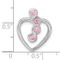 Sterling Silver Polished Pink CZ Heart Chain Slide Pendant view 3