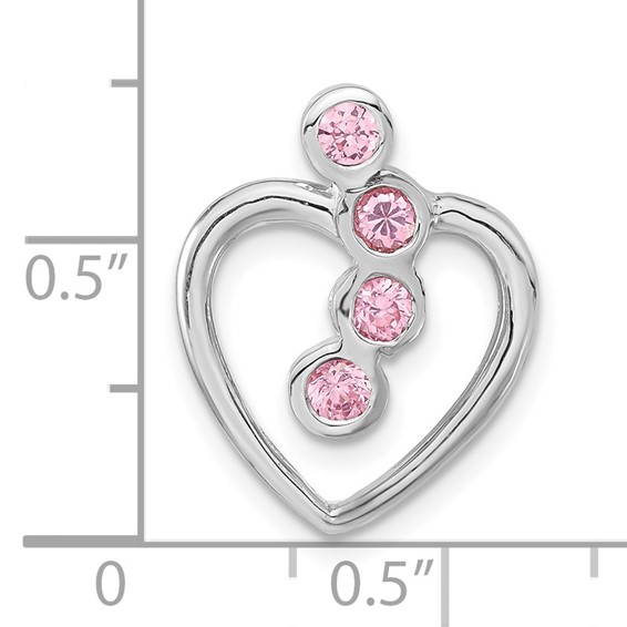 Sterling Silver Polished Pink CZ Heart Chain Slide Pendant